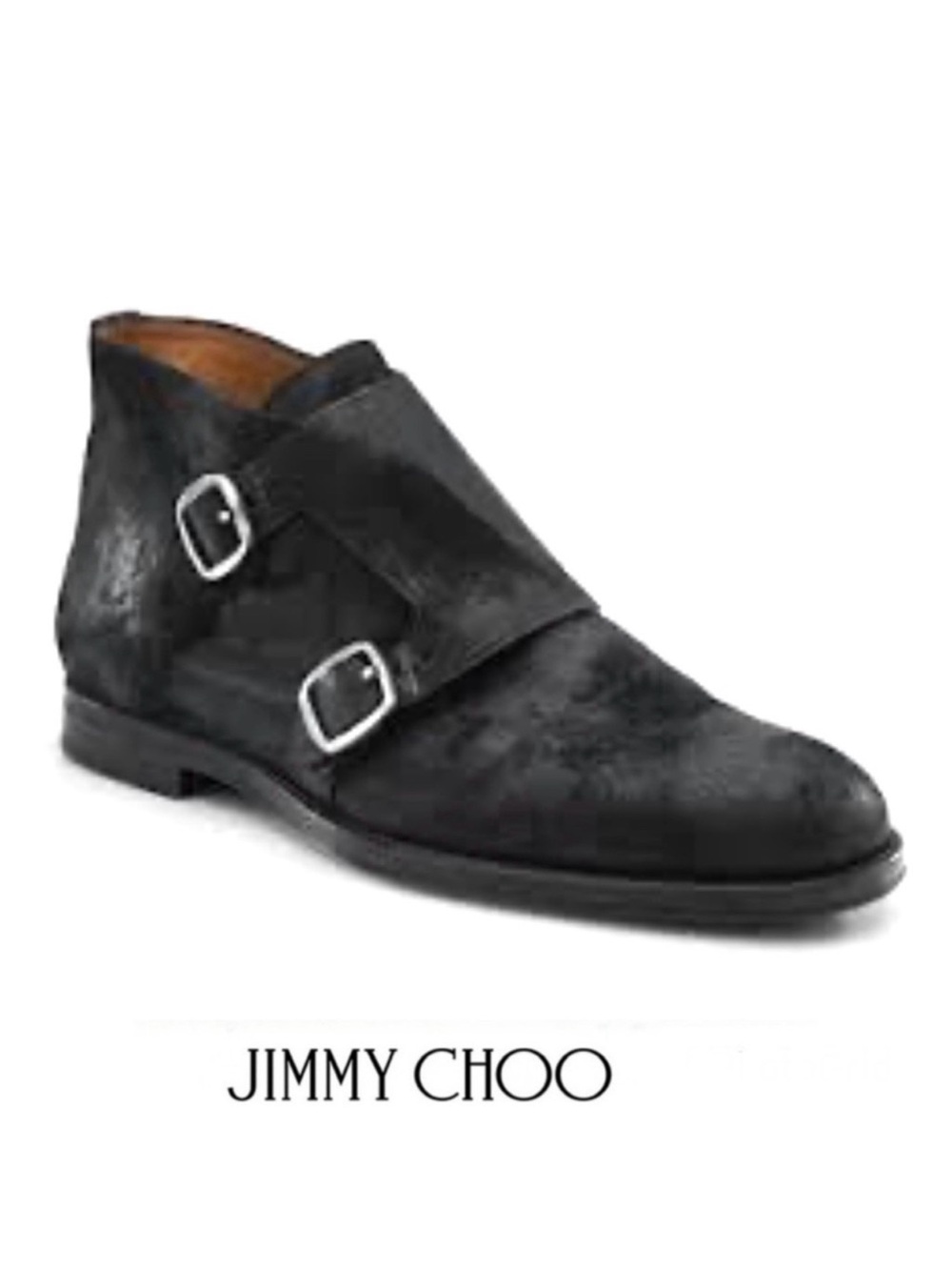 JIMMY CHOO Men Black Double Monk Strap Waxed Suede Leather Chukka Boots Sz 42